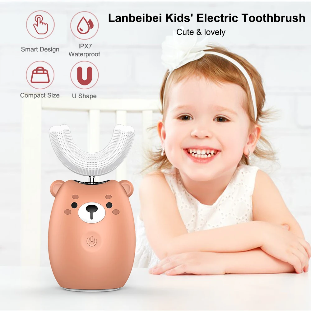 Детская электрическая зубная щетка подзаряжаемая ультразвуковая зубная щетка u-образная щетка силиконовая Автоматическая детская зубная щетка уход за полостью рта