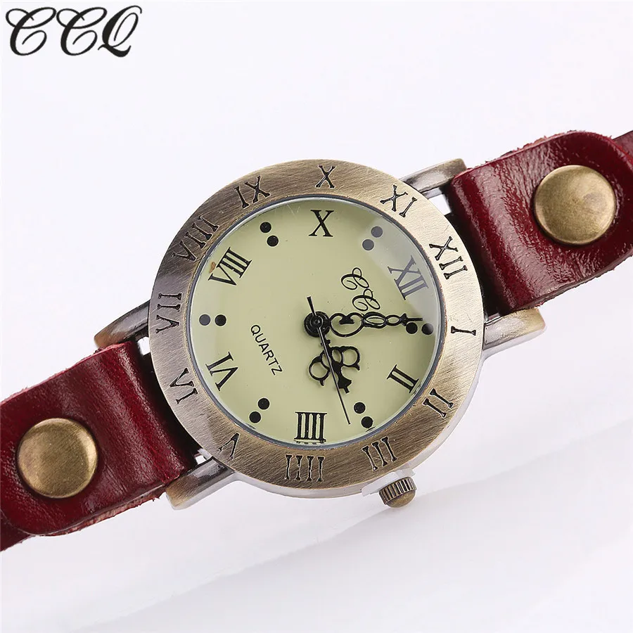 CCQ Модные Винтажные часы из коровьей кожи с цветочным браслетом, повседневные женские наручные часы, Роскошные Кварцевые часы, подарок для женщин