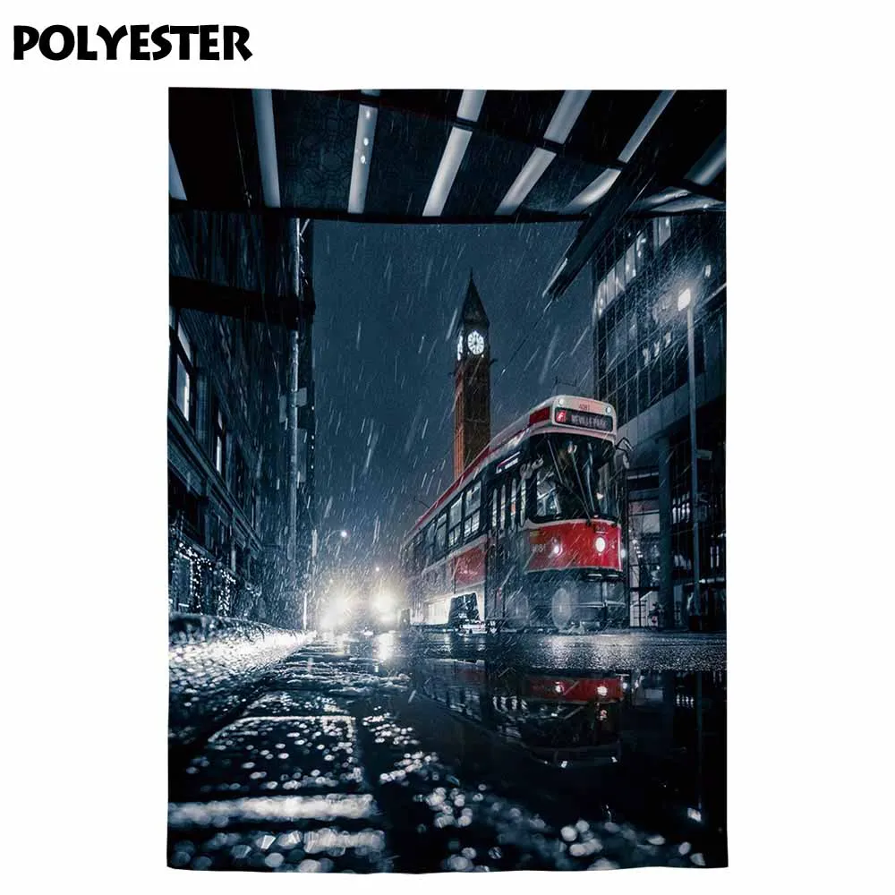 Funnytree photography studio backdrop train tower street light night floor rain photo background decor photocall photophone