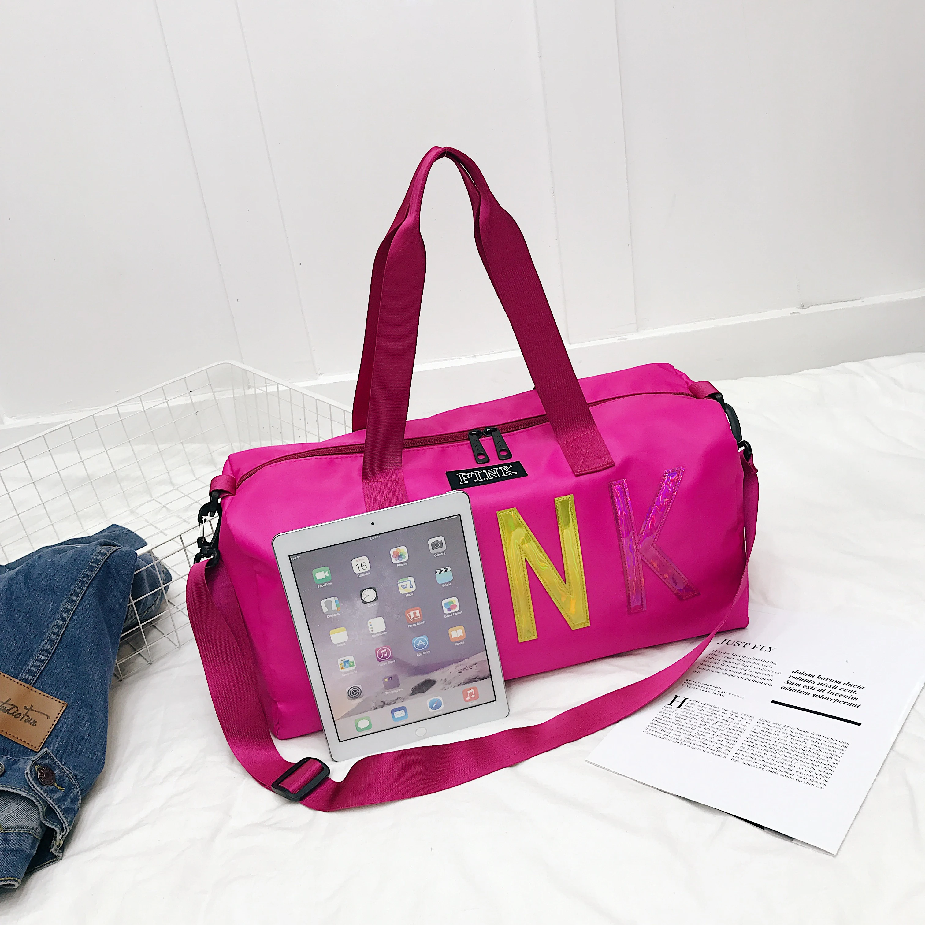 Bolsas de gimnasio de nailon impermeables para hombre y mujer, bolso de viaje para entrenamiento físico, esterilla de Yoga, bolsa deportiva con compartimiento para zapatos