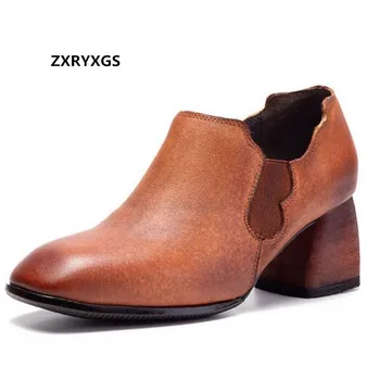 

Best Sale 2020 New Autumn Classic Square Toe 100% Natural Genuine Leather Shoes Women's Shoes High Heels Elegance Fashion Shoes