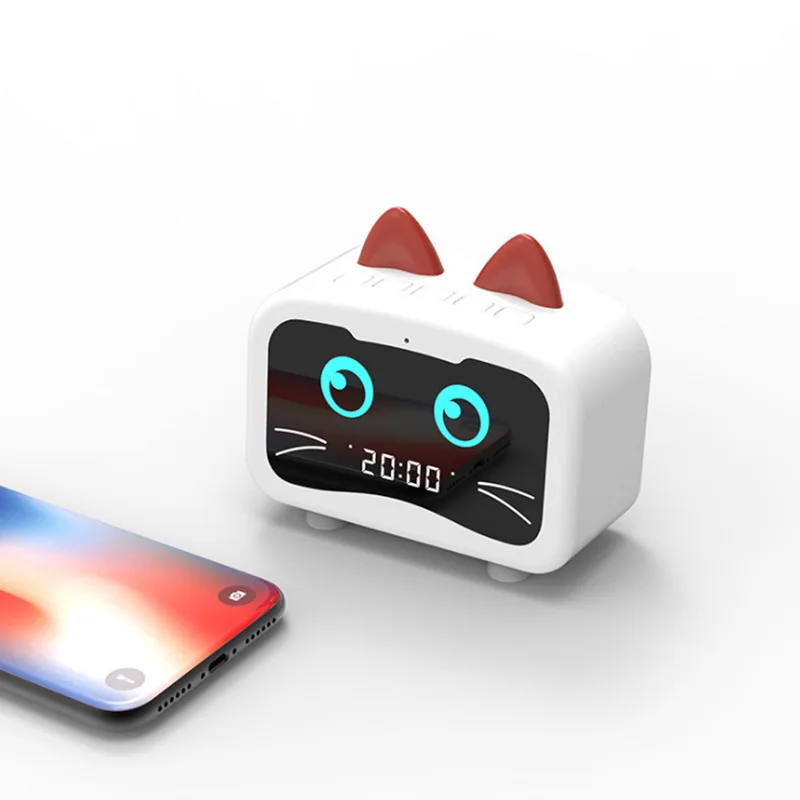 White cat Интеллектуальный Tmall Мини Bluetooth динамик светодиодный дисплей тяжелый бас карты открытый беспроводной портативный Часы Будильник EY336 - Цвет: White cat