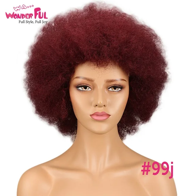 Короткий афро кудрявый парик бразильский Remy человеческие волосы парики для черных женщин черный коричневый красное вино нет шнурка парик - Цвет волос: # 99J