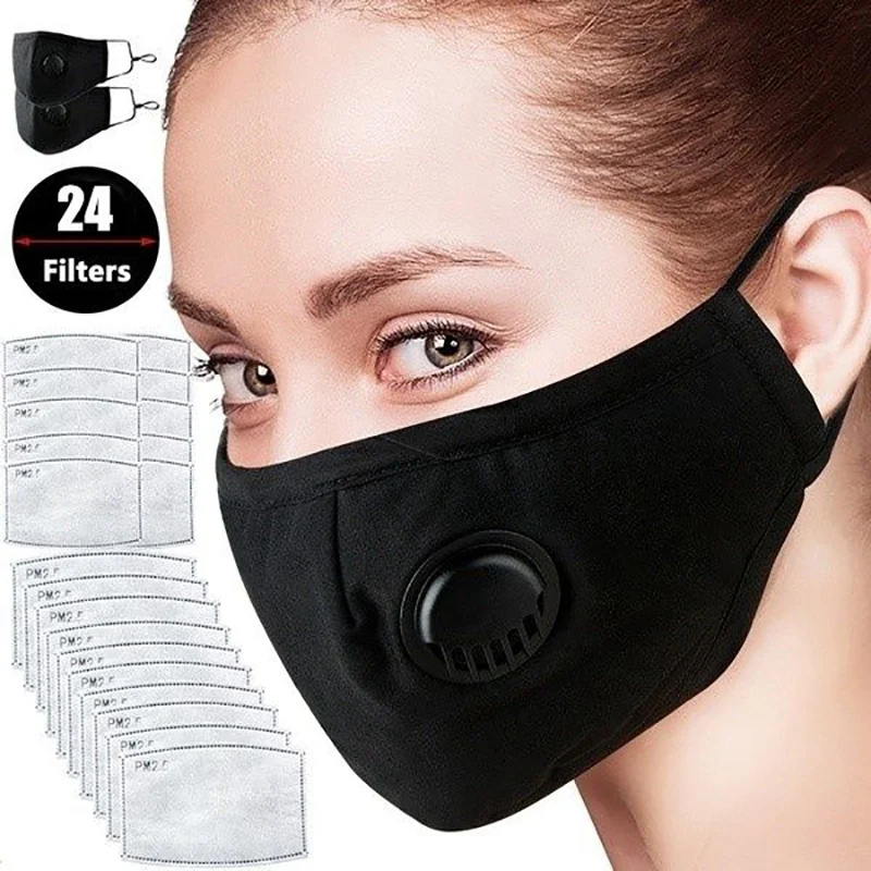 

2 Pcs PM2.5 Mouth Mask Dust Respirator Washable Reusable Masks Cotton Anti-Haze Activated Carbon Mask with 24 Filters Insert