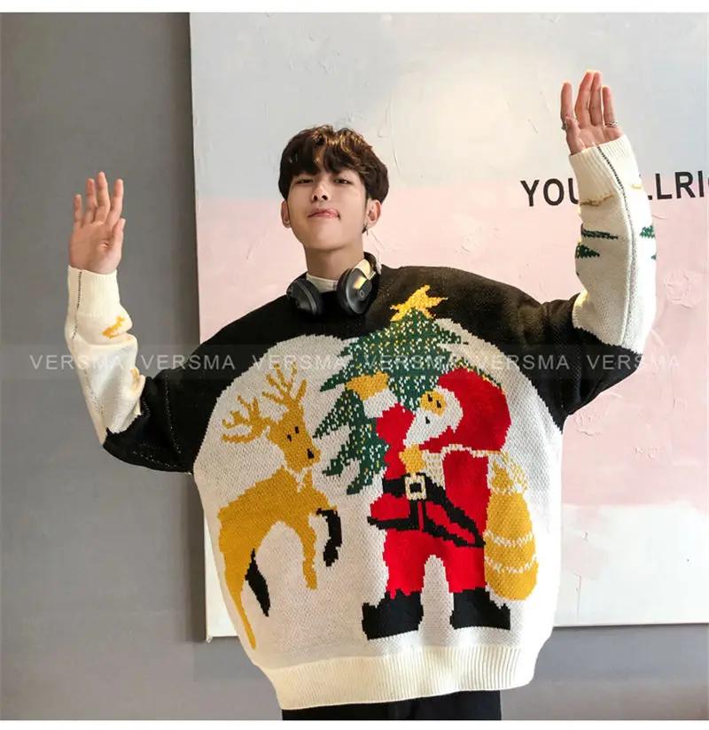 VERSNA/Высококачественный вязаный свитер с рисунком Санты, мужской Рождественский свитер большого размера, мужской зимний одинаковый Рождественский свитер s для пар