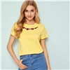 SHEIN женская футболка с вышитым цветочным принтом, женская одежда, топы, Повседневная летняя футболка с круглым вырезом и коротким рукавом