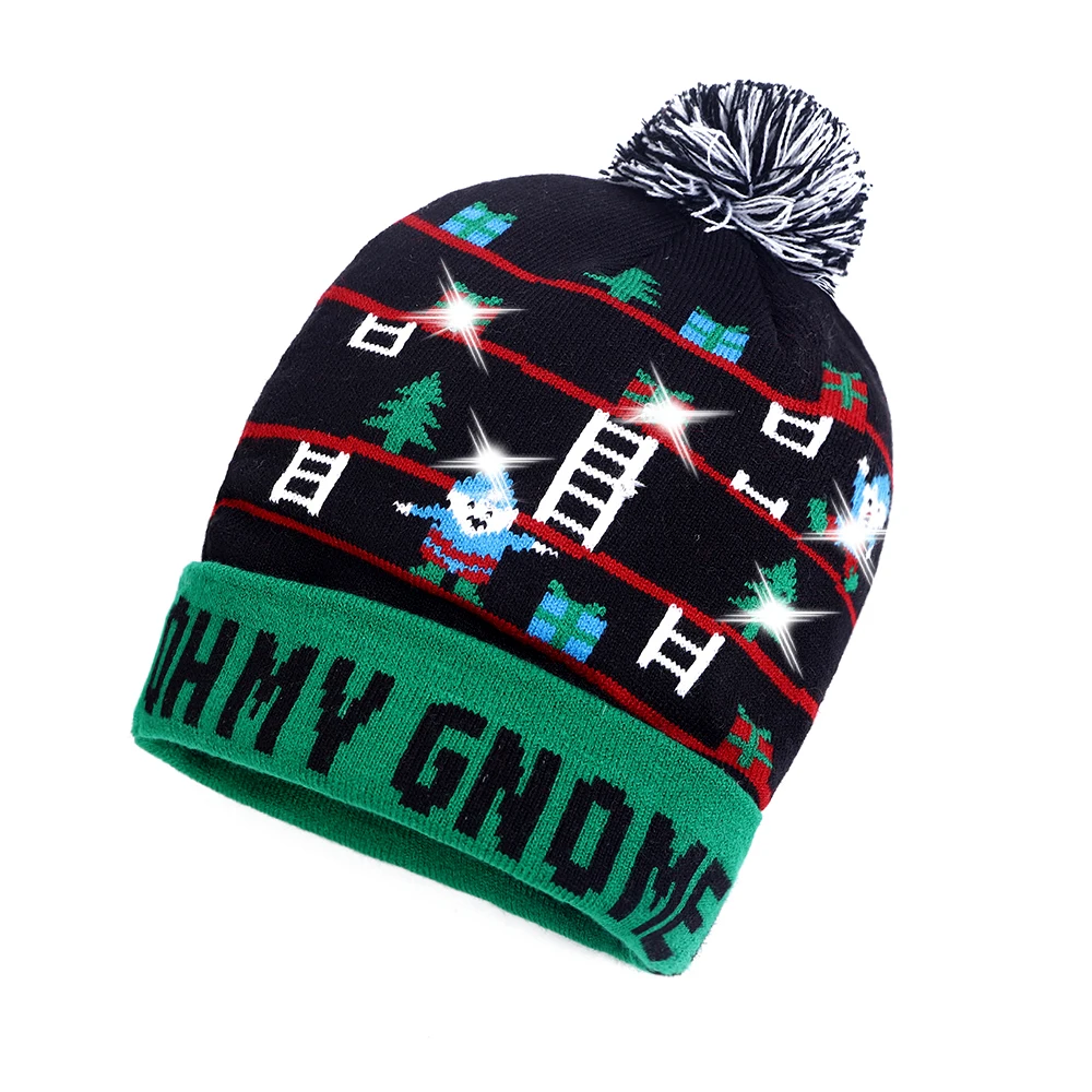 50 дизайнерский светодиодный Рождественский головной убор, новогодняя вязаная теплая шапка с подсветкой, Рождественская елка, снеговик, Детская шляпа для взрослых - Цвет: 24