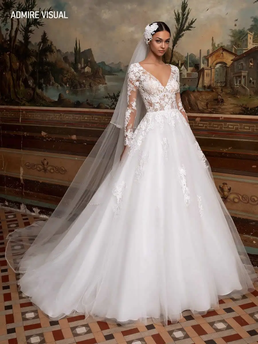 Wedding Dress A Line Lace V Neck 
