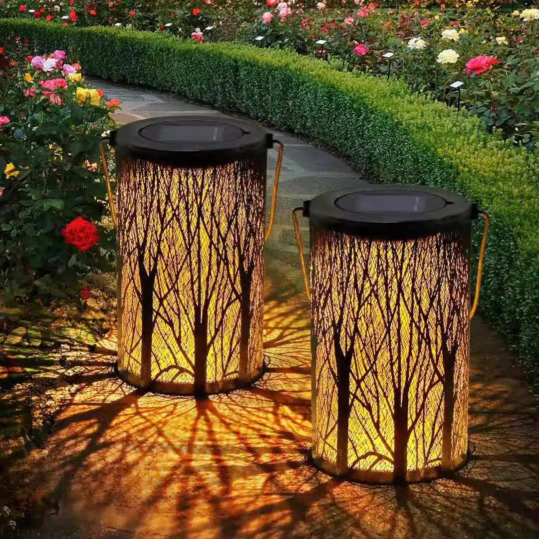 Retro Solar Lantern Lights Outdoor Garden Hanging Lights Metal Hollow Waterproof Solar LED Lamp for Courtyard Lawn Walkway Decor iron outdoor iron garden foldable leisure table and chair combination courtyard gardening groceries balcony retro landscape