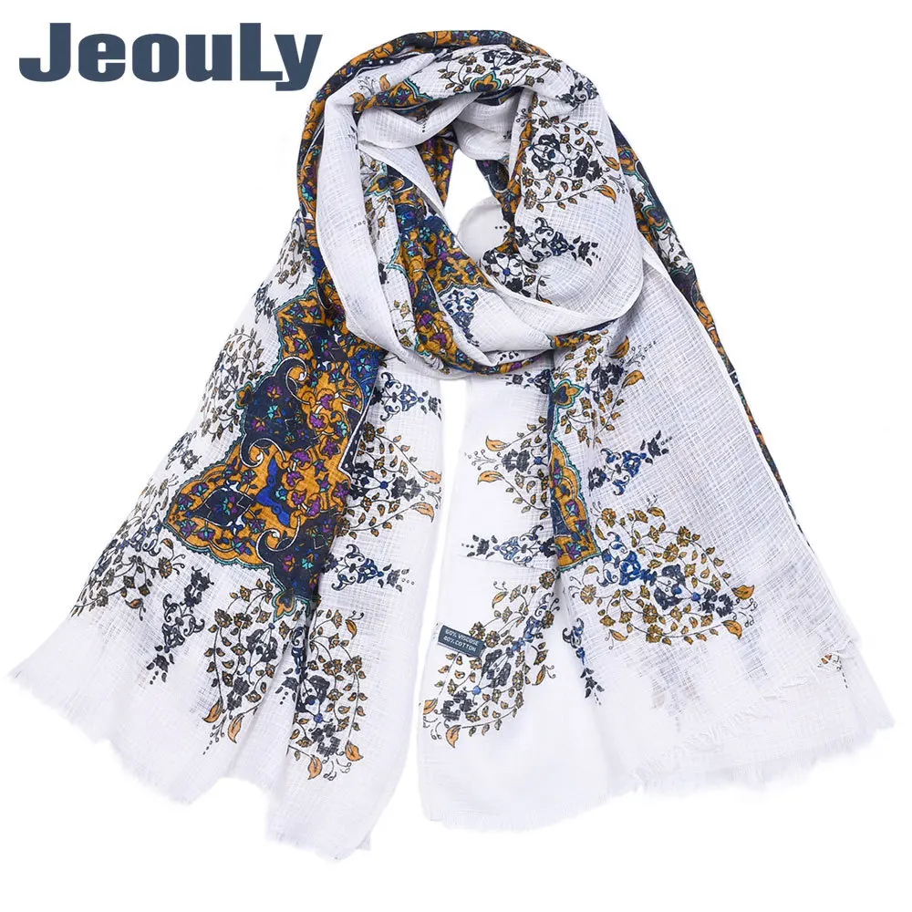 

2019 Autumn And Winter Totem Ethnic-Style Printed Scarf Long Cotton Linen Shawl Dual Purpose Women's Large Gauze Kerchief Silk S