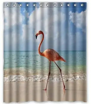

Fashion Flamingo in The Seashore Waterproof Polyester Fabric Shower Curtain