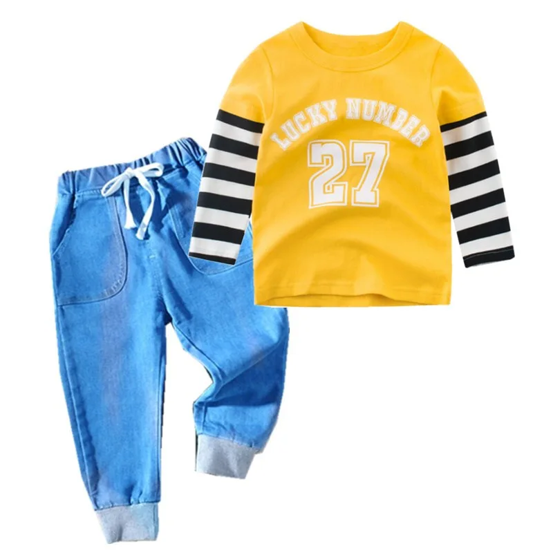 

2019 New Style BOY'S Autumn Clothing Korean-style Set Spring And Autumn Medium-small Children Trend Cowboy Two-Piece Set