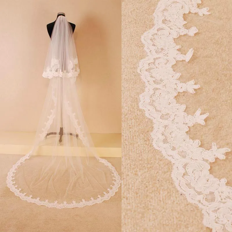 

Veu De Noiva Elegant Layer 2 Ivory White Wedding Veil Chapel Cathedral Length Bridal Veils With Comb Velos De Novia