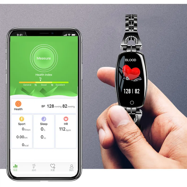 Online Reloj inteligente H8 para mujer, 2019, resistente al agua, monitor de ritmo cardíaco, Bluetooth para Android IOS, pulsera de Fitness, reloj inteligente, envío directo