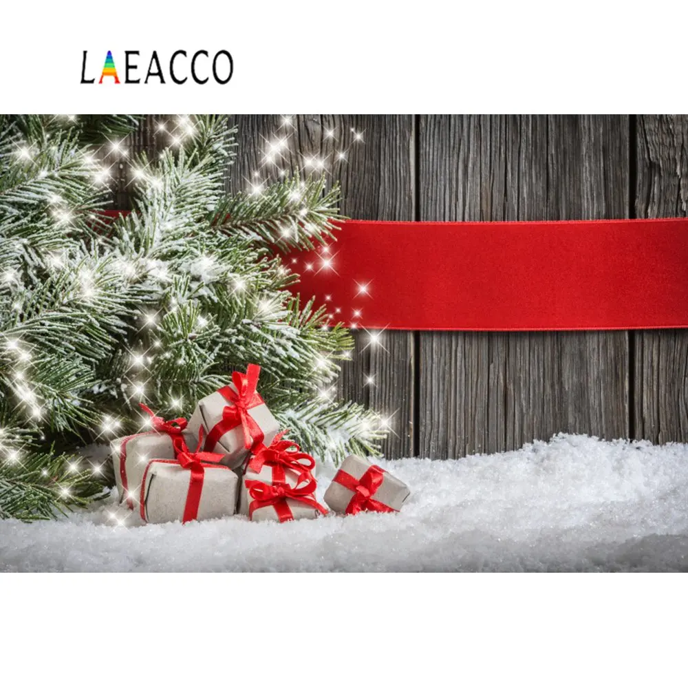 

Laeacco Shiny Star Christmas Tree Pine Wooden Board Winter Snow Baby Doll Photo Backgrounds Photography Backdrop Photo Studio