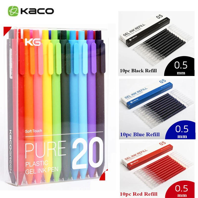 20 Pack KACO Green Pure Plastic Gel Ink Pen 