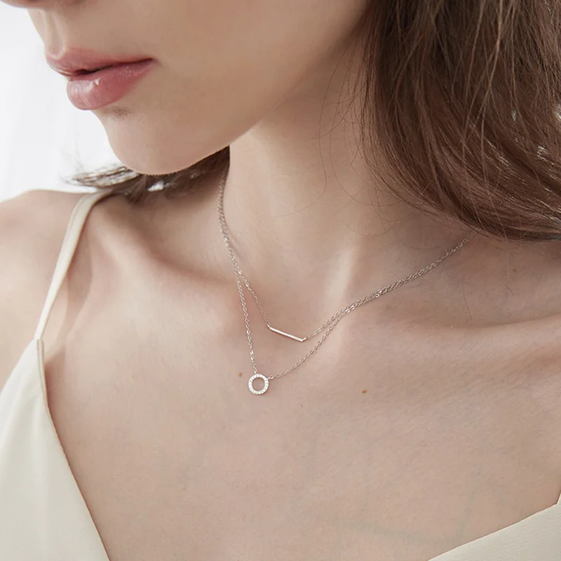 New 925 Sterling Silver Diamond Round Double Necklace Ladies Clavicle Chain Exquisite Jewelry Party Wedding Accessories SNK033 - Image 4