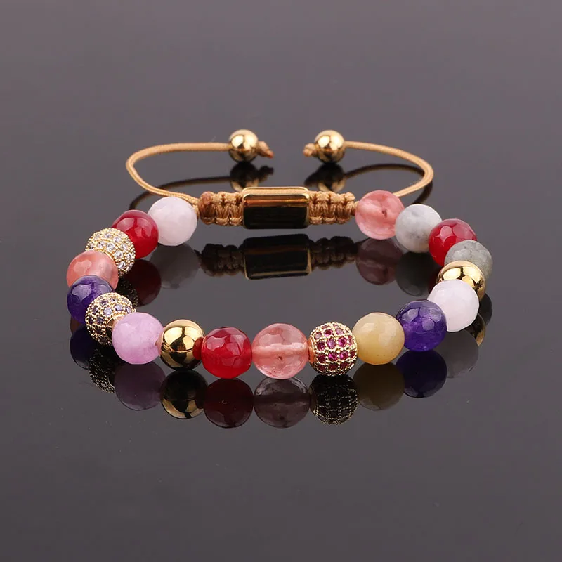 New Design Women Bracelet CZ Pave Ball Natural Stone Braided Macrame Bracelet Women Gift