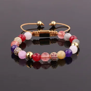 New Design Women Bracelet CZ Pave Ball Natural Stone Braided Macrame Bracelet Women Gift