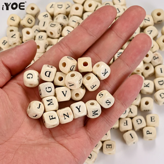 Wood Alphabet Beads / Large Wooden Square Cube (You Pick Letters