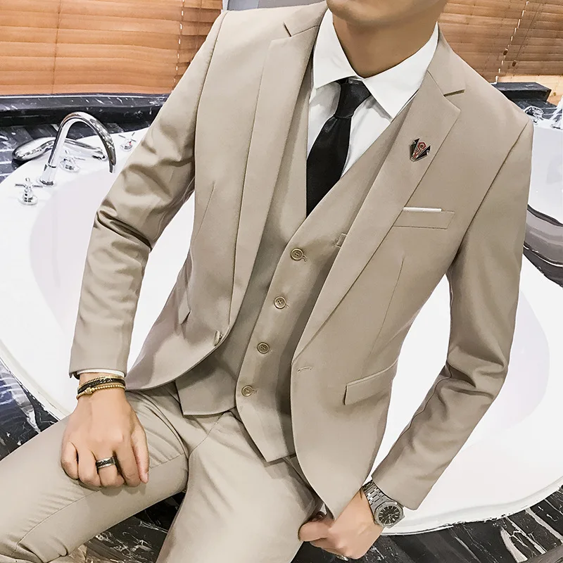 

2018 MEN'S Suit-Style Youth Men Handsome Korean-style Slim Fit Autumn Trend Men's Suit Three-piece Set Formal Dress