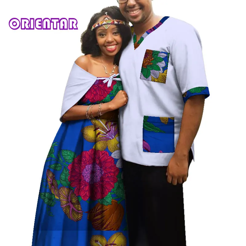 Traditional African Clothes for Couples Men Women African Print Long Dress Tops T Shirt Casual Ball Gown Lover Clothing WYQ181 - Цвет: 18