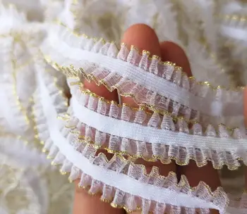 

1M Elastic Pleated Guipure Lace Ribbon Gold White Lace Fabric Trim 1.5cm Sewing Decorations Clothes Craft Supplies dentelle QAZ1