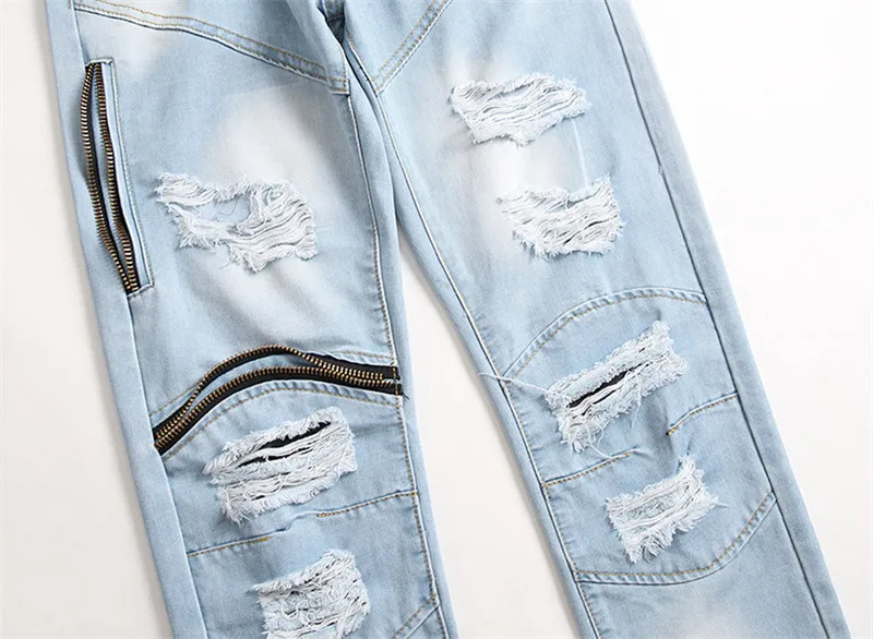 KIMSERE Мода Марка NEW Fashion Hi Street рваные джинсовые демисезонные штанишки прямого покроя для Для мужчин Уличная рваные джинсы, джинсовые штаны с дырками прямого покроя плюс Размеры 28-42