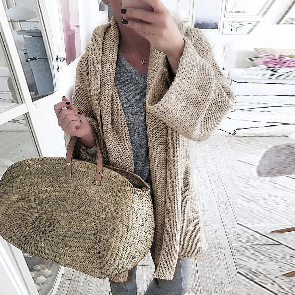 Pull femme nouveaute свитер Женский Повседневный однотонный Открытый спереди длинный рукав вязаный свитер кардиганы пальто Джерси mujer