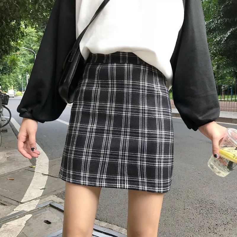 Уличная клетчатая трапециевидная юбка Harajuku, женская сексуальная тонкая мини-юбка, корейский стиль, высокая талия, женская повседневная короткая юбка, jupe femme