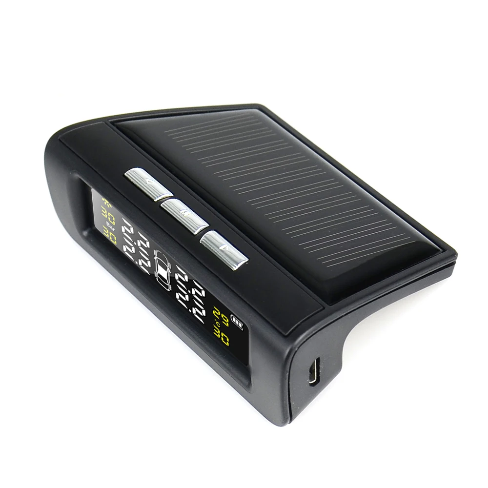 Солнечная энергия USB TPMS автомобильная система контроля давления в шинах lcd 4 внешние/внутренние датчики для внедороПредупреждение о температуре