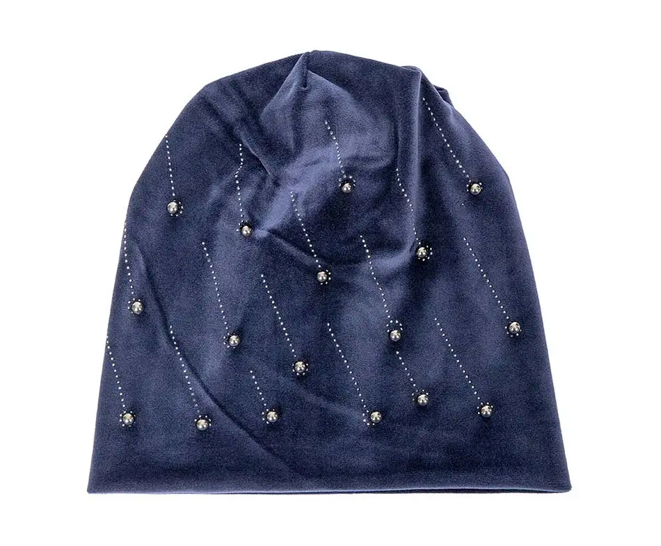 Winter Woman Hat Suede Soft beanie Hat for Women Solid Color Pearl Fashion Winter Warm Hat