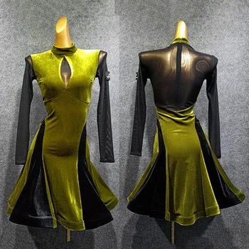

Latin Dance Dress Female Autumn Dance Dress Velvet Dancewear Ladies Salsa Dress New Women Latin Dance Competition Dresses 1306