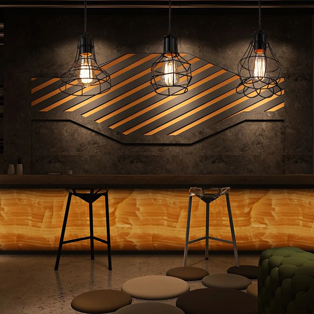 

Modern Iron Cage Chandelier Retro Concise 9 Styles Adjustable Ceiling Lamp Metal Hanging Pendant Lamp Lampshade Indoor