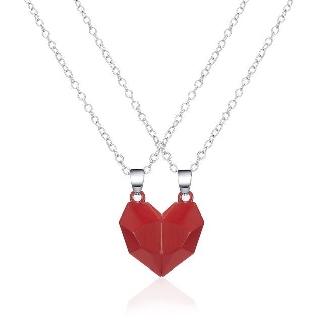 Punk Heart Pendant Couple Necklace Lover Distance Faceted Magnetic Necklace for Women Promise Wedding Valentine's Day Gift