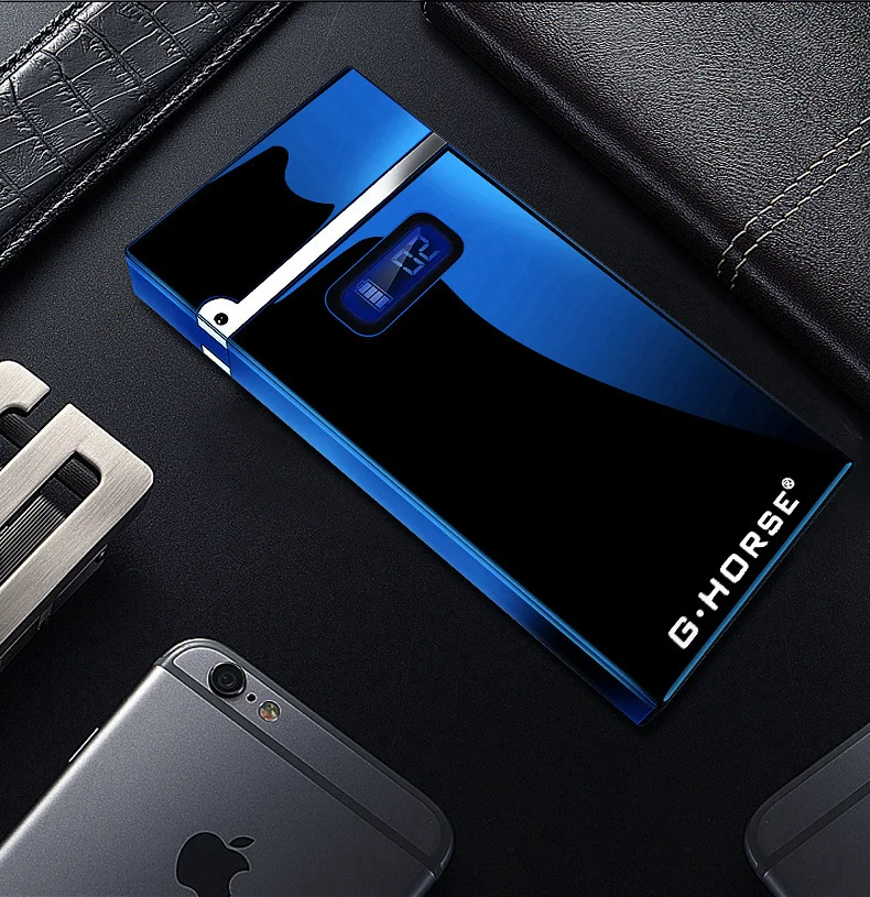 Blue USB электрическая зажигалка для сигарет ветрозащитные Плазменные двухдуговые импульсные зажигалки новинка цифровой дисплей гаджеты для мужчин - Цвет: Blue