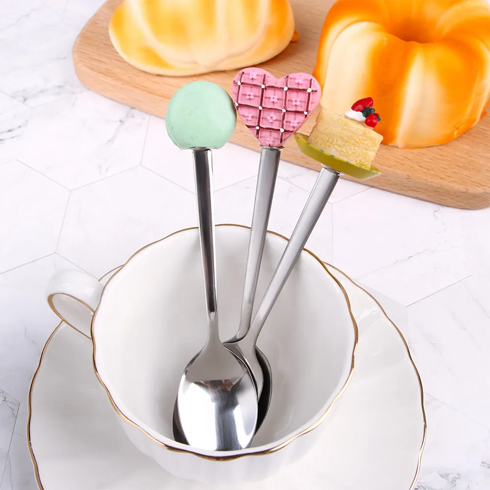 

1PC Stainless Steel Cute Cartoon Teaspoon Mickey Doughnut Spoon Fork Cake Coffee Dessert Tea Ice Cream Stirring spoons Candy