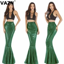 VAZN Fishtai дизайн Pring сексуальный женский светильник зеленая длинная джинсовая юбка много оборками Высокая талия оборки юбка turmpet юбки