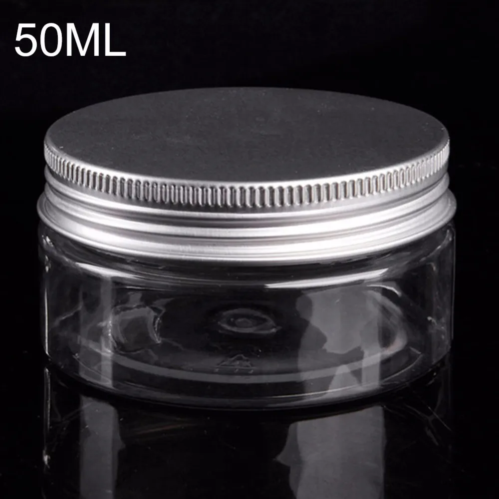 50ML Баночка для хранения косметики, пластиковый прозрачный контейнер с алюминиевой крышкой, маленькая бутылка 30 мл/40 мл/50 мл/60 мл/80 мл/100 мл/120 мл/200 мл/250 мл - Цвет: 50ML
