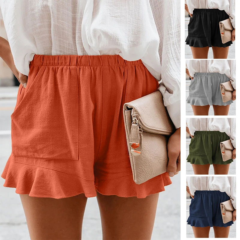 

Summer Cotton Casual Shorts Straight Pants 's 2020 New European Version of Solid Color High Waist Drape Straight