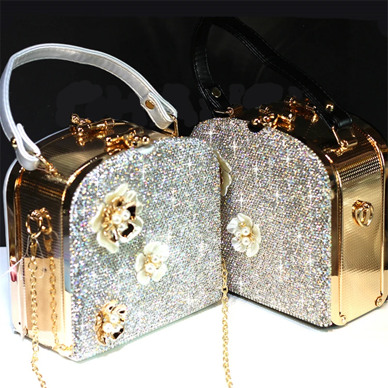 Crystal Totes Women Luxury Shoulder Box Bag Flower Handbag Bride