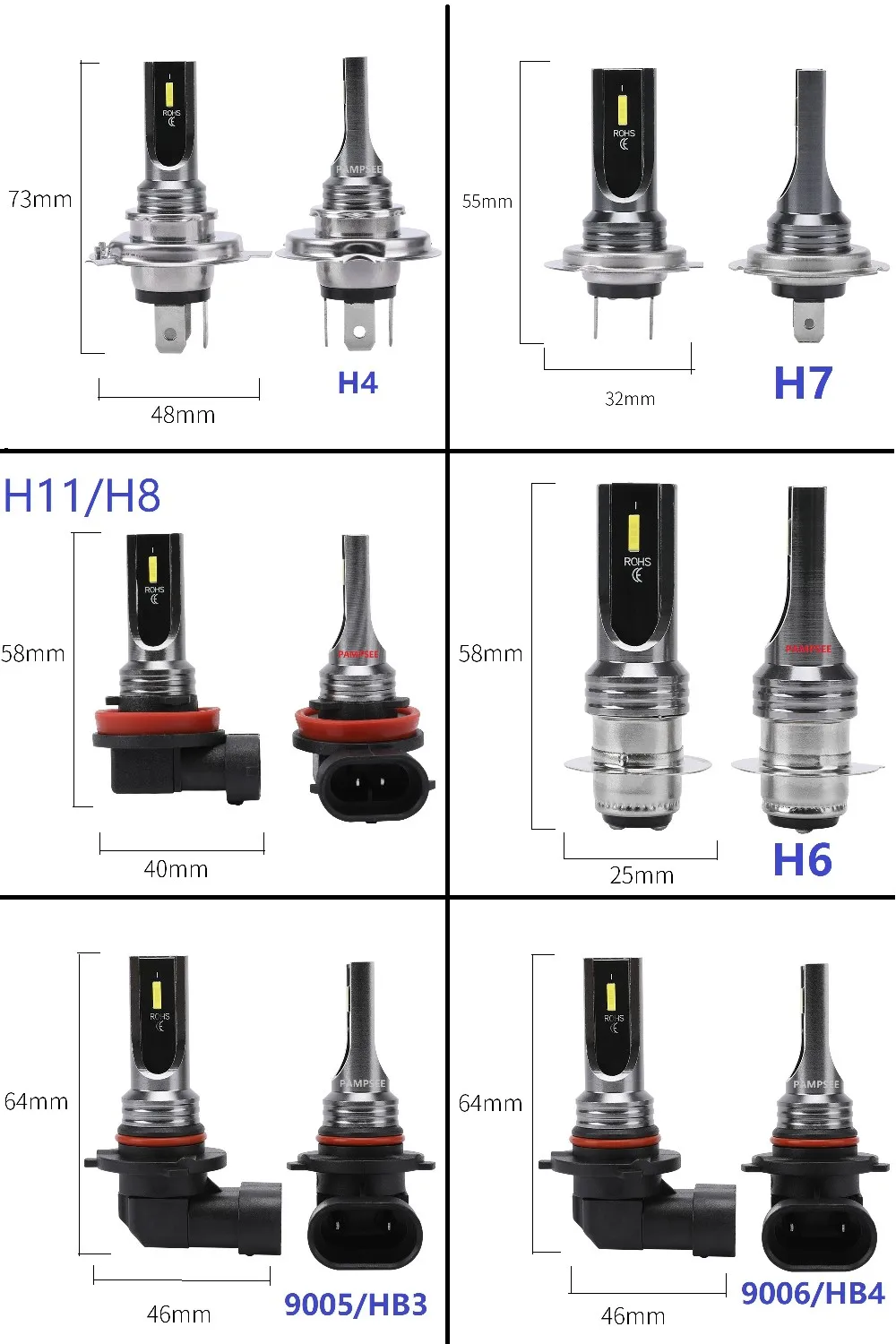 2Pcs H4 H7 H11 H10 LED Car Headlight Bulbs 3000K 6000K PSX24W 9005 HB3 9006 HB4 H8 H1 H3 Auto Lights Automobile Driving Fog Lamp