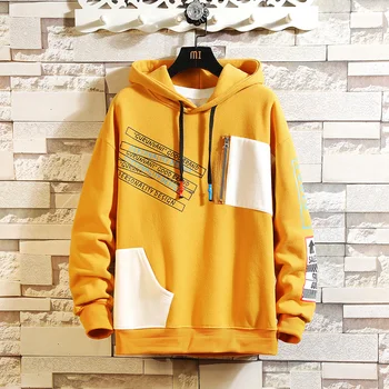 

2020 Autumn Spring Black Patchwork Hoodies MEN'S Sweatshirts Hiphop Punk Streetwear Casual Pullover