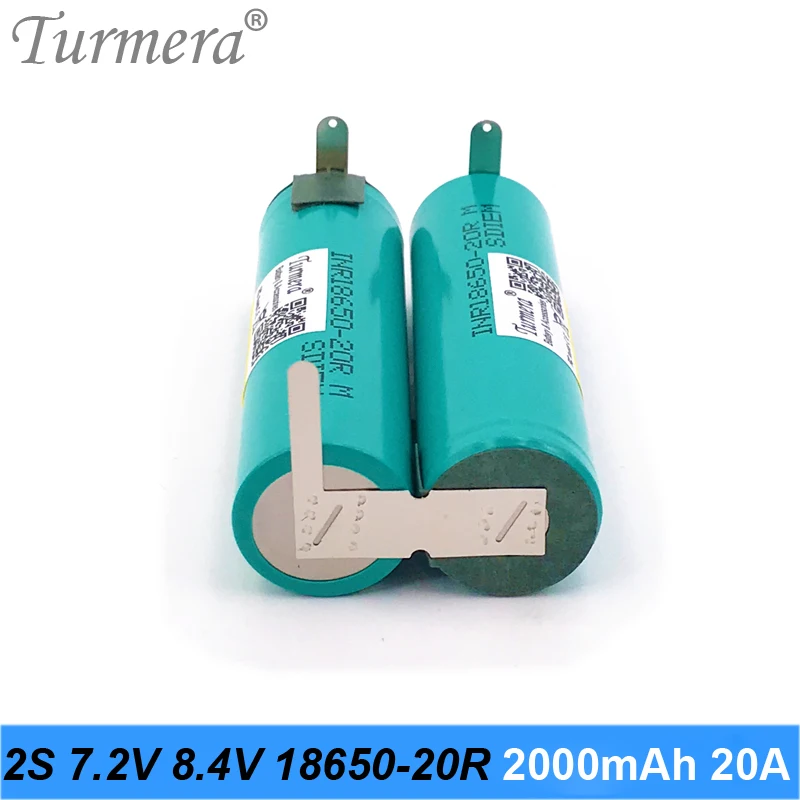 Turmera 2S 7.2V 8.4V INR18650-20RM 2000mAh 20A Battery Soldering Battery for 7.4V Screwdriver Shrika and Vacuum Cleaner  Battery 06