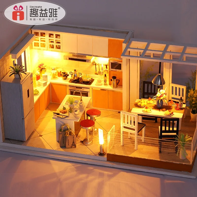 Кукольный дом мебель Miniatura DIY кукольные домики набор миниатюры кукольный домик кухня дети деревянные игрушки для детей подарок на день рождения