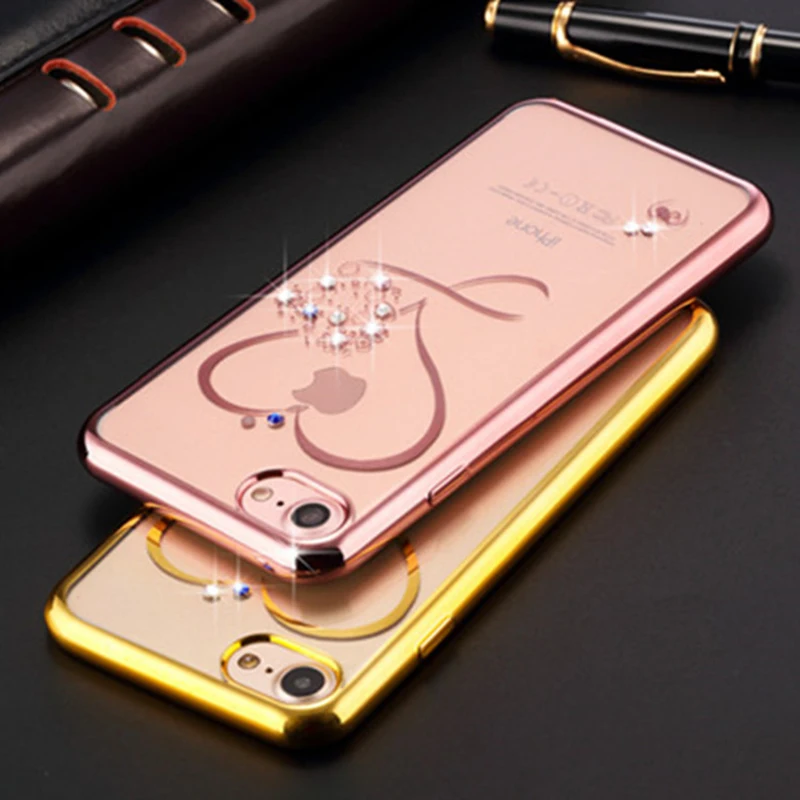 Роскошный мягкий чехол для телефона с бриллиантами и сердечками iPhone 11 Pro Max X XR XS 8 7