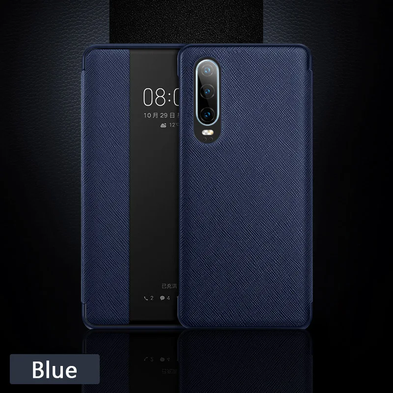 Умный флип-чехол, кожаный чехол для телефона huawei P30 Pro P20 P 30 20 Lite P30 pro P20pro mate 10 20 30 Window Slim Funda - Цвет: Navy blue