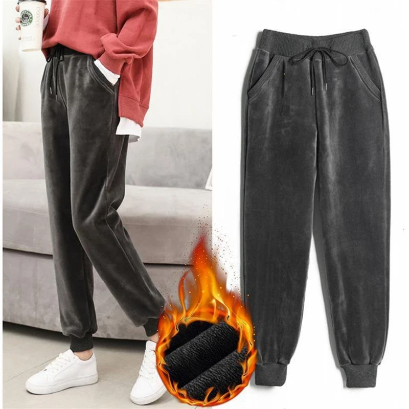 

Lady Plus Size XL Spring Autumn Harem Pants Thick Fleece Velvet Warm Leggings Loose Style Casual Fashion Solid Winter Pant HK183