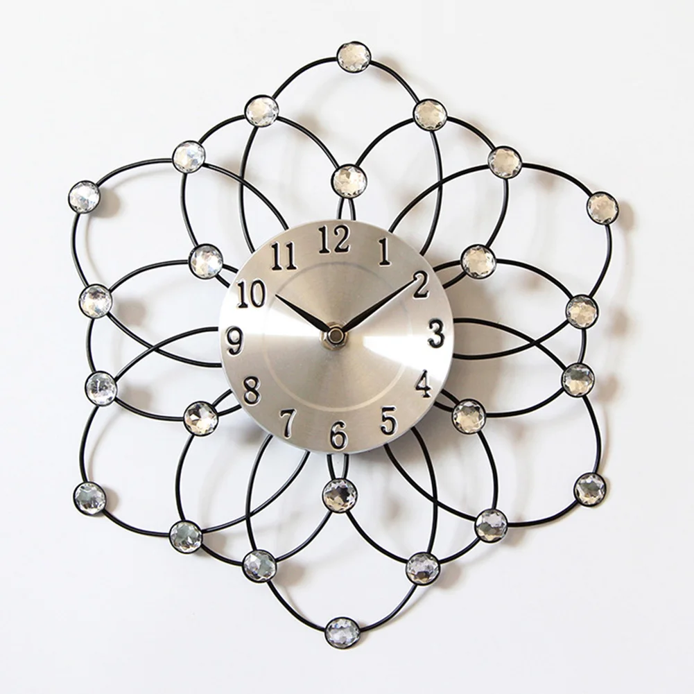 

Bedroom Decorative Wall Clock Iron Wire Home Accurate Drop Resistant Practical Hanging Round Battery Powered Durable Low Noise