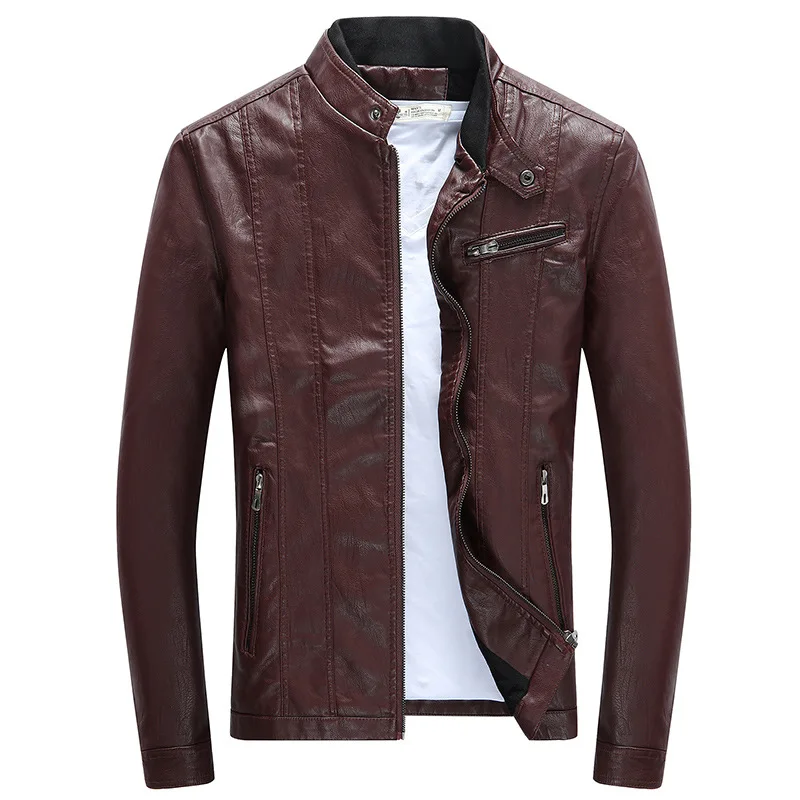 Burgundy Новая мода Стенд воротник Giubbotto Pelle Uomo - Color: Burgundy